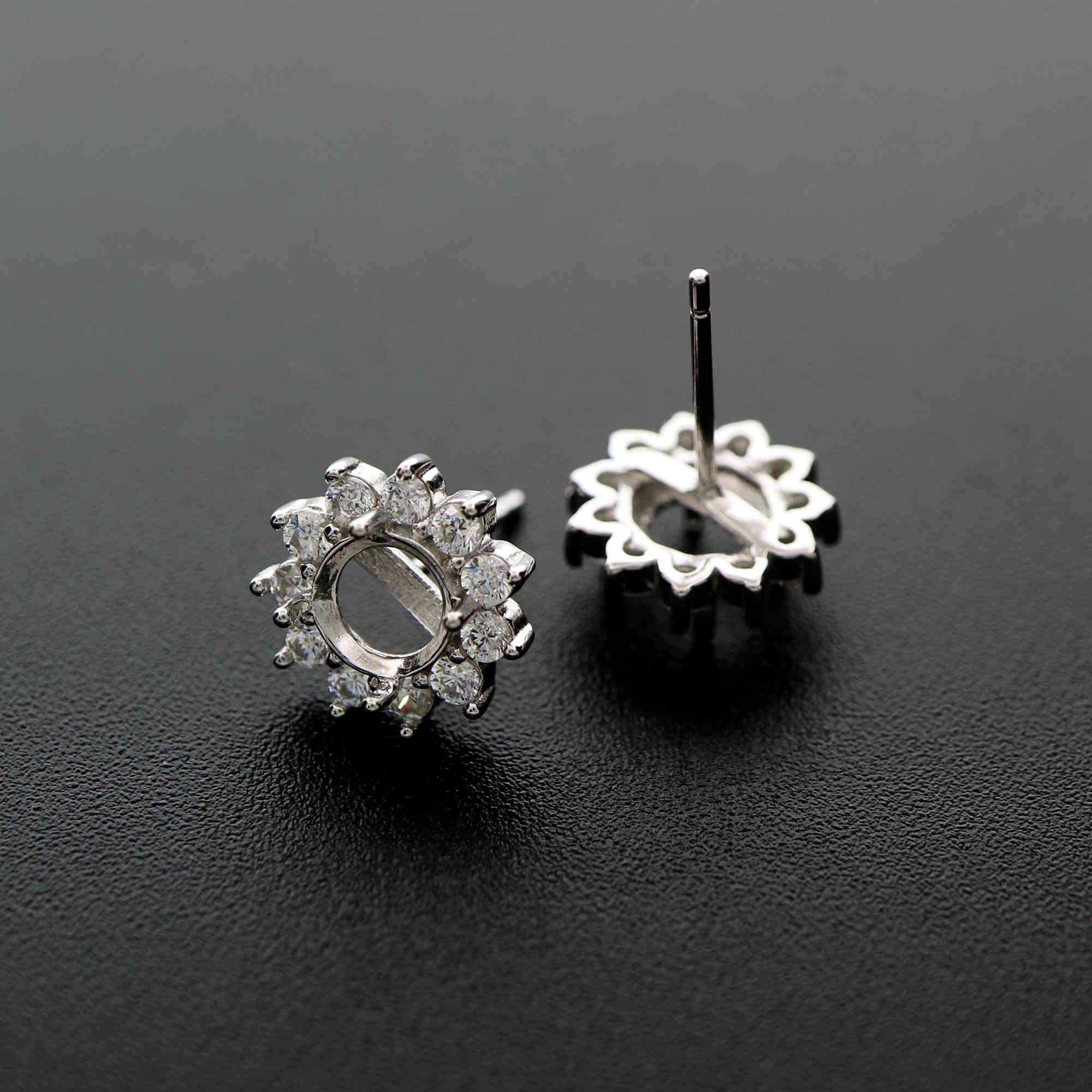 1Pair 4-10MM Round Solid 925 Sterling Silver Rose Gold Tone DIY Prong Studs Earrings Settings Bezel With Cubic Zirconia 1706015 - Click Image to Close